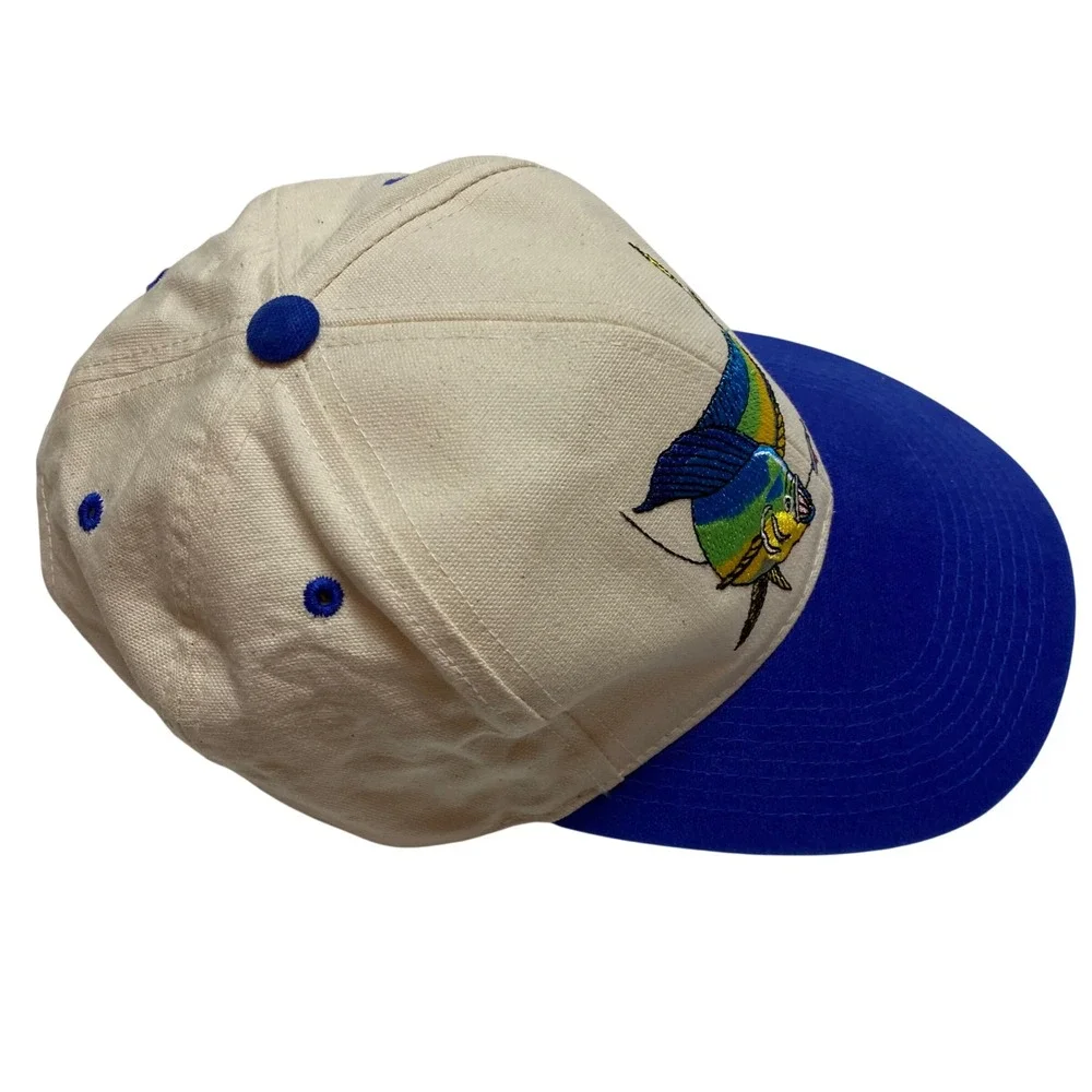 Vintage Mahi Mahi Dorado Fishing‎ Hat Blue Cream Embroidered Trucker Cap